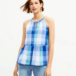 NWT Loft Halter blue plaid Size Med MSRP $69